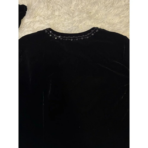TALBOTS Women Blouse Top Black Silk Blend Velvet Rhinestone Sz 4 Holiday Goth - Picture 7 of 9
